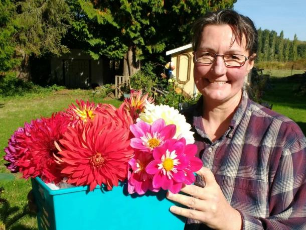 Yvette and her beloved dahlias