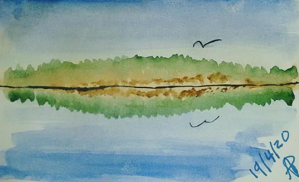 Watercolour shoreline reflection