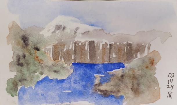 Watercolour of Active Pass looking to Vancouver