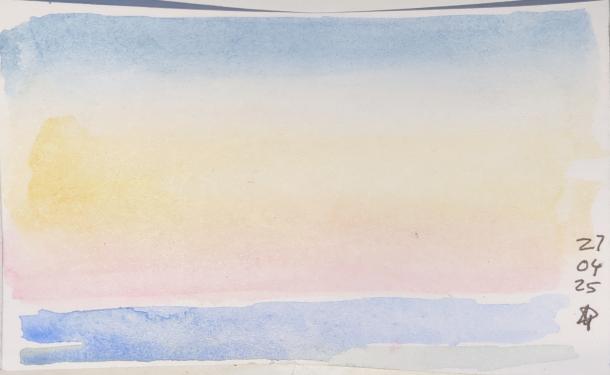 Watercolour of Chicago sunrise skyline over Lake Michigan
