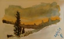 Watercolour of snowy sunrise