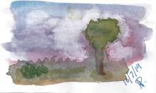 Stormy Sky and Tree Watercolour