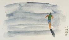 Runner on the beach (watercolour)