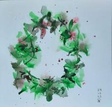 Watercolour painting of a Christmas wreath (with hidden birds)