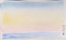 Watercolour of Chicago sunrise skyline over Lake Michigan